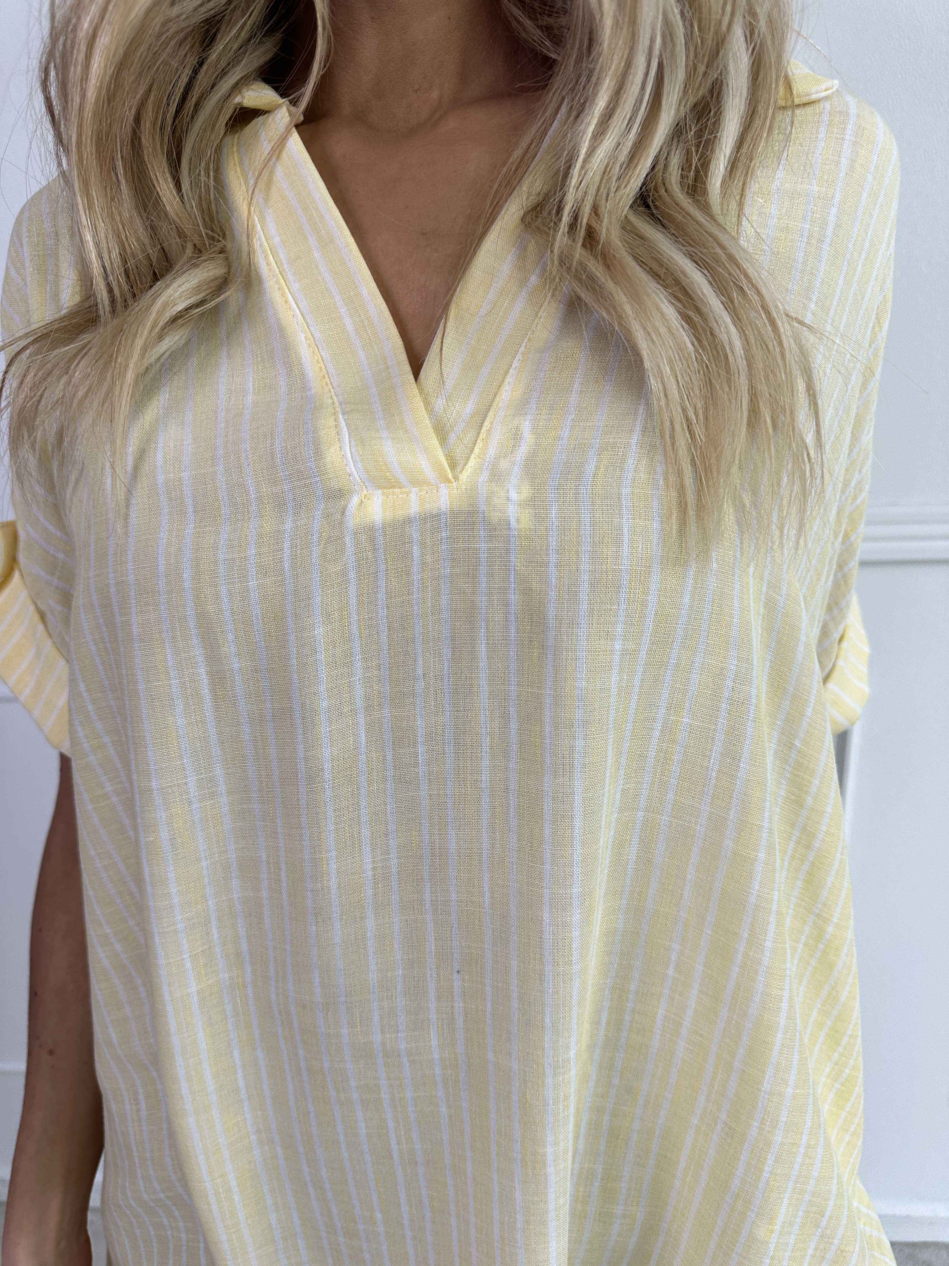 Evelyn - Stribet tunikakjole med skjortekrave